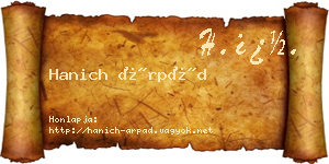 Hanich Árpád névjegykártya
